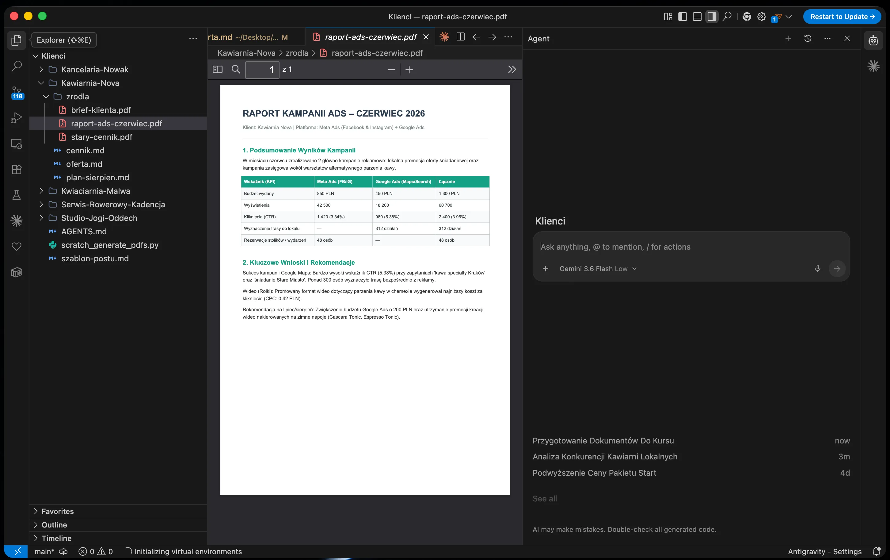 Folder klienta z podkatalogiem zrodla i plikami PDF