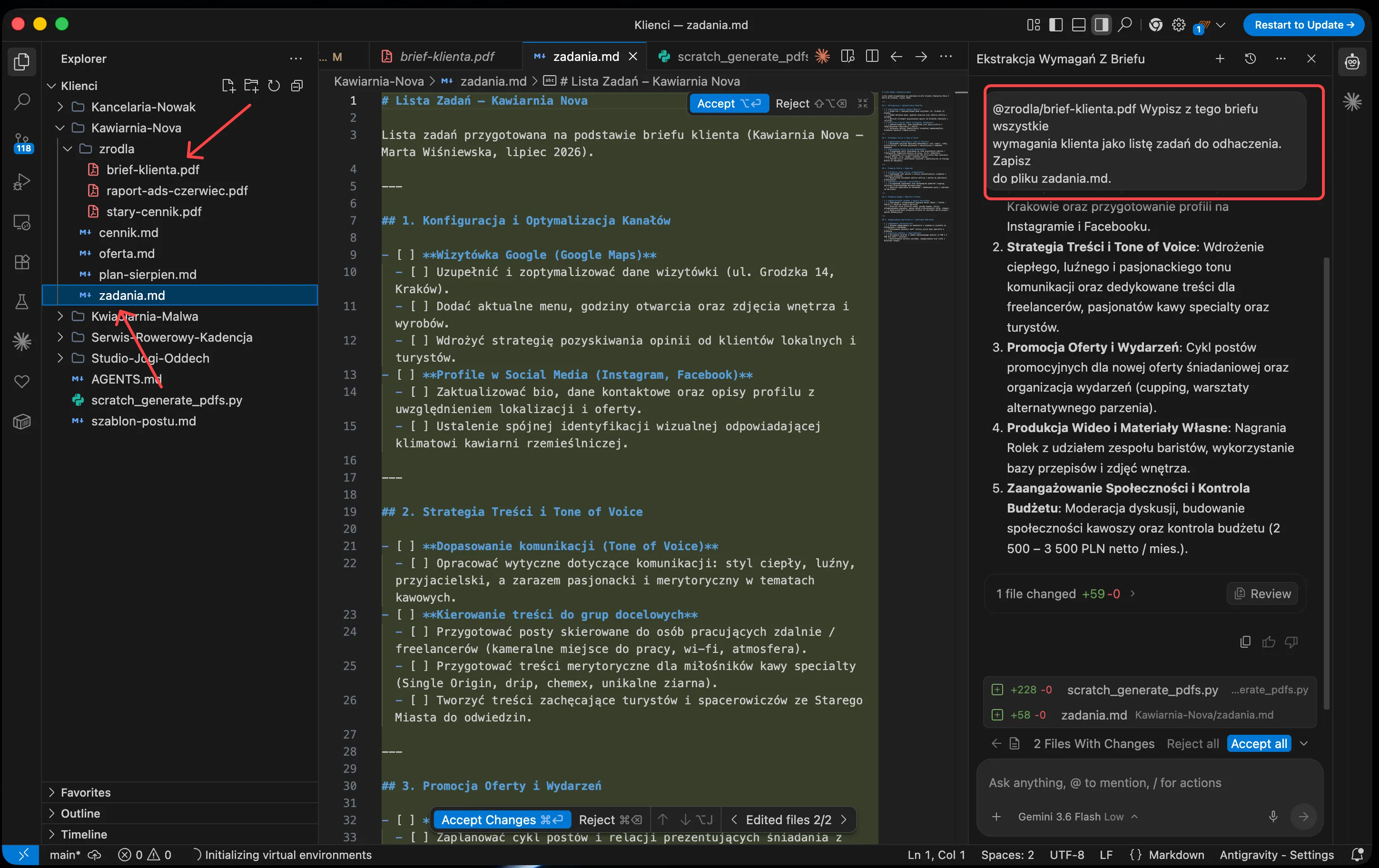 Cennik z PDF przepisany przez agenta do tabeli Markdown