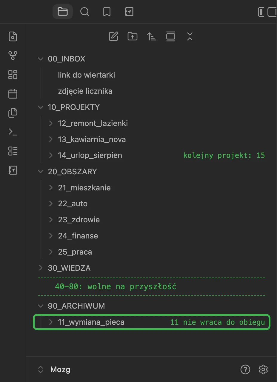 Numeracja z lukami: 40-80 wolne na przyszłość, numer 11 w archiwum nie wraca do obiegu, kolejny projekt dostanie 15