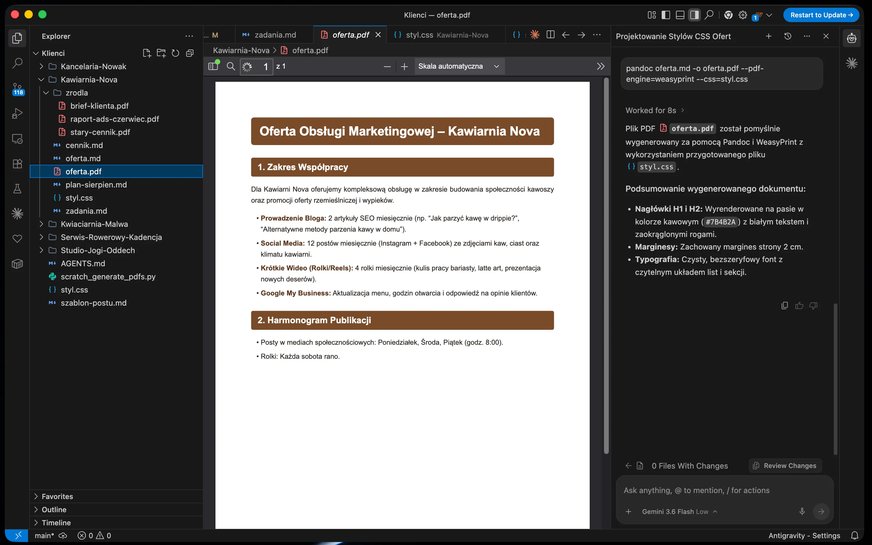 Gotowa oferta w PDF z kolorami klienta i tabelą cennika