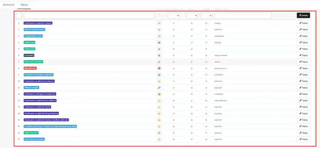 Lista statusów