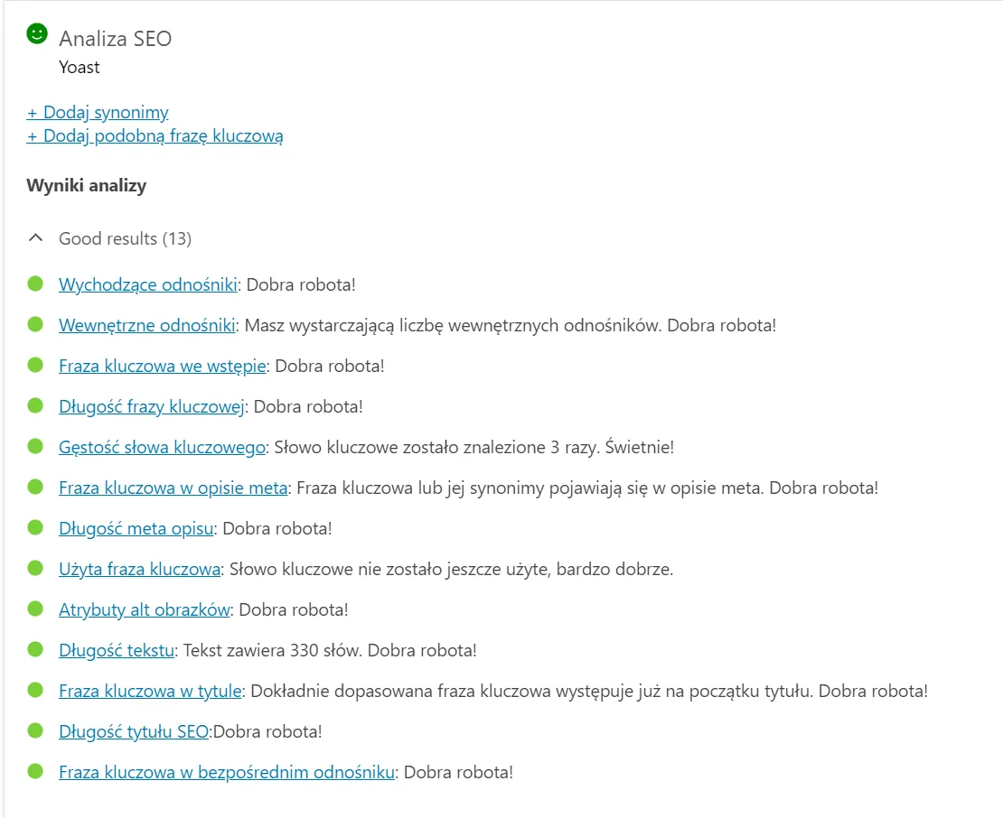 Yoast - analiza czytelności