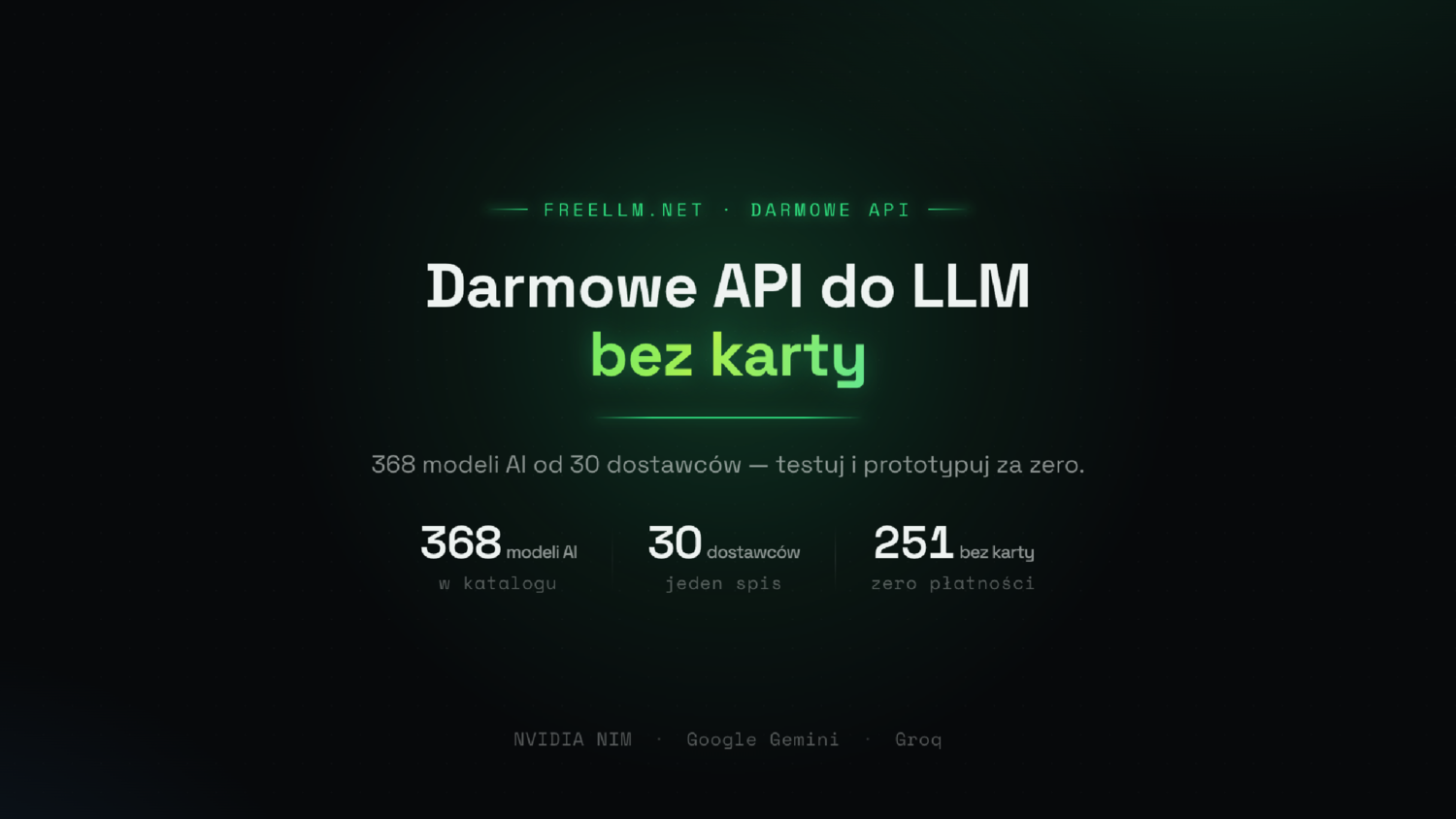 Motyw neonowy - okładka prezentacji o darmowych API do LLM